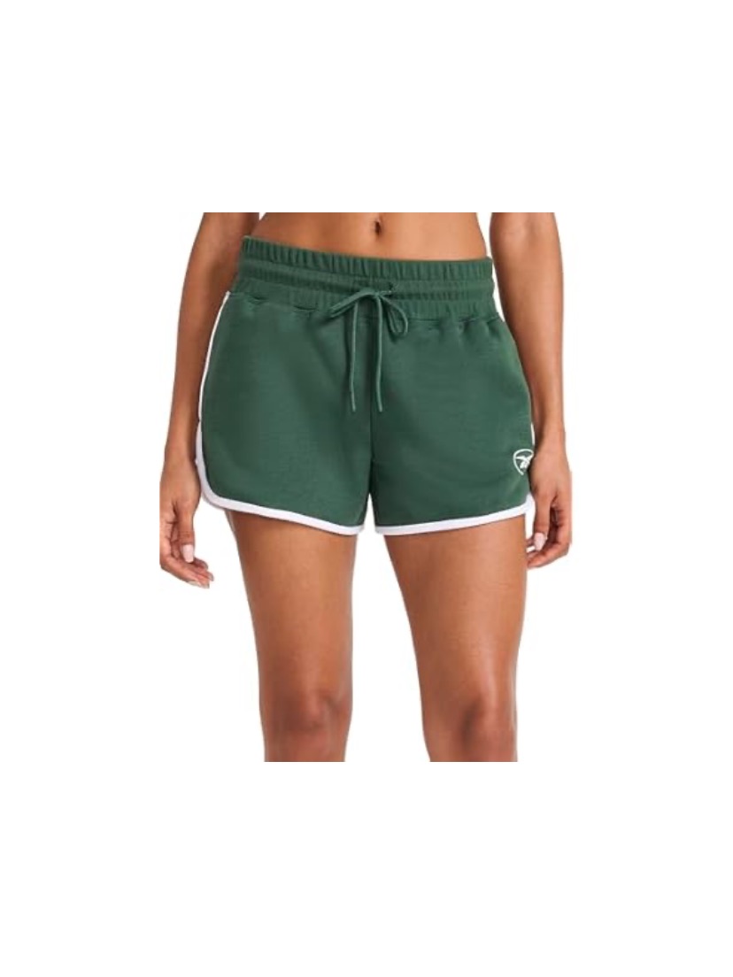 Reebok Retro Forest Green Women's Athletic Drawstring Shorts With White Trim